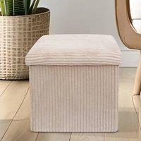 SPETLEK Foldable Footstool Ottoman Storage Box Cube in Beige | Size: 0.6m2
