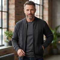 MyShoeStore Men's Men's Classic Zip Cardigan Warm Thick Winter Sweater in Black | Size: Large