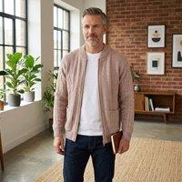 MyShoeStore Men's Men's Classic Zip Cardigan Warm Thick Winter Sweater in Beige | Size: Small