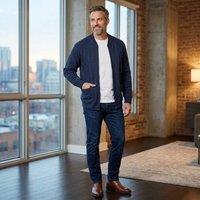 MyShoeStore Men's Men's Classic Zip Cardigan Warm Thick Winter Sweater in Navy | Size: 2XL