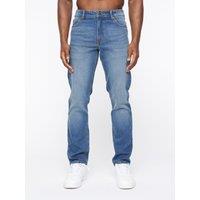 Crosshatch Chas Men's Straight-Fit Stretch Denim Jeans with Zip Fly in Mid Blue | Size: 34S