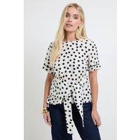 Wallis Women's Petite Polka Dot Tie Side Sleeve Detail T-Shirt in Ivory | Size: 12