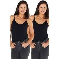 Just Essentials Women's Two Pack Basic Strappy Cami Bodysuit in Black | Size: 14