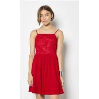 Apricot Women's Eyelash Embroidered Cami Mini Dress in Red | Size: 16