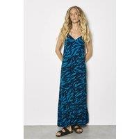 Apricot Women's Animal Print Trapeze Cami Maxi Dress in Navy | Size: 16