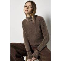 Apricot Women's Roll Neck Ribbed Stonewashed Jumper in Brown | Size: 10