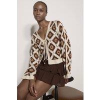 Apricot Women's Diamond Cotton Crochet Cardigan in Terracotta | Size: 12