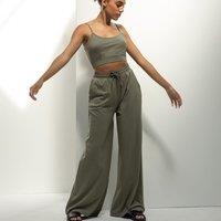 Skinni Fit Women's Wide Leg Jogging Bottoms in Khaki | Size: Large