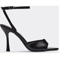 EGO Women's Ankle Strap Faux Leather Stiletto Heeled Sandals in Black | Size: 6