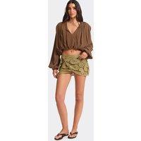 EGO Women's Tie Paisley Mini Skirt in Khaki | Size: Small