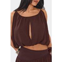 EGO Women's Sleeveless Tie Tie Back Woven Crop Top in Wine | Size: 8