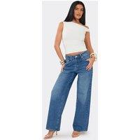 EGO Women's Wide Leg Denim Mid Rise Jeans in Mid Blue | Size: 6
