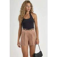 Hiccup Women's High Waist Wide Leg Mini Shorts in Camel | Size: Small