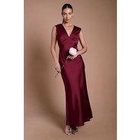 Oasis Women's Wine Satin Open Back Detail Maxi Bridesmaid Dress | Size: 14