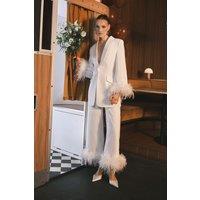 Coast Women's Feather Trim Cropped Trouser in Ivory | Size: 14