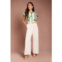 Coast Women's Ruffle Shoulder Printed Floral Jumpsuit in Ivory | Size: 12