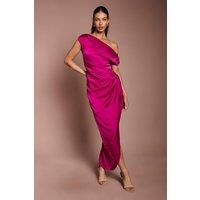 Coast Women's One Shoulder Ruched Satin Maxi Dress in Magenta | Size: 10