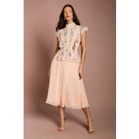 Coast Women's Embellished Frill Detail Midi Dress in Coral | Size: 12