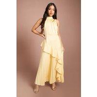 Coast Women's Petite Sleeveless Ruffle Pleat Satin Back Crepe Dress in Lemon | Size: 12