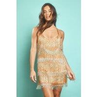 NastyGal Women's Ombre Tassel Hand Embellished Strappy Back Mini Dress in Orange | Size: 12