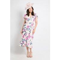 Wallis Women's Floral Burn Out Ruffle Midi Dress in Ivory | Size: 18