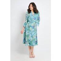 Wallis Women's Floral Burn Out Ruffle Midi Dress in Green | Size: 14