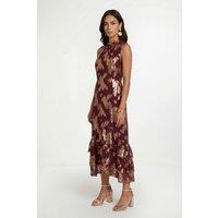 Wallis Women's Metallic Ruffle Hem Maxi Dress in Plum | Size: 12
