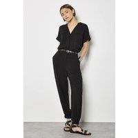 Apricot Women's Soft Woven Utility Jumpsuit in Black | Size: 8