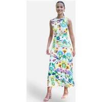 Yumi Women's Cotton Abstract Print Maxi Dress With Tie Back in Off-White | Size: 16