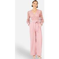 Yumi Women's Pink Flower Applique Jumpsuit in Dusty Pink | Size: 8