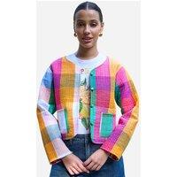Yumi Women's Multi Color Big Check Reversible Cotton in Fuchsia | Size: 8
