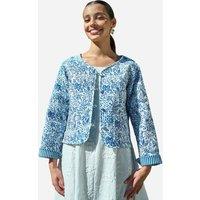 Yumi Women's Indian Print Reversible Cotton Quilted in Light Blue | Size: 8