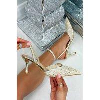 Love Lemonade Women's Sparkly Celestial Chic Slingback Heels in Gold | Size: 5