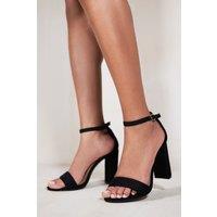 Where's That From Women's 'Skye' Strappy Block Heels With Buckle Suede in Black | Size: 6