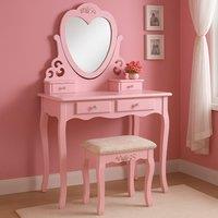 KOSY KOALA Women's Dressing Table With Mirror Stool Vanity Dresser Vanity Bedroom Pink Love Heart