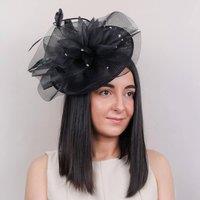 PEACH ACCESSORIES Women's Pillbox Fascinator with Crinoline Floral Swirls in Black