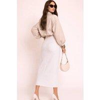 Style Cheat Women's Piper Midi Twill White Denim Skirt | Size: 8