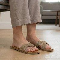 Truffle Collection Women's Flat Open Toe Sandals Slip On Polyurethane Summer Shoes in Gold | Size: 5