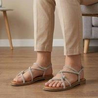 Truffle Collection Women's Flat Open Toe Sandals Slip On Polyurethane Summer Shoes in Silver | Size: 5