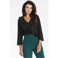 Love Lace Women's Awama Elegant V Neck Ruffle Blouse in Black | Size: Large