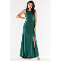 Love Lace Women's Poland Made Fitted Long Gown With Front Slits in Green | Size: Large