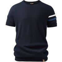 MODISHION Men's Casual Round Neck T-Shirt with Contrast Sleeve Accent in Dark Navy | Size: 2XL