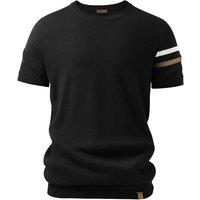 MODISHION Men's Casual Round Neck T-Shirt with Contrast Sleeve Accent in Black | Size: Medium