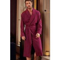 British Boxers Men's 'Cahors' Herringbone Brushed Cotton Dressing Gown in Burgundy | Size: Small
