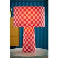 ValueLights Pritchard Pink Checkerboard Drum Shade Full Fabric Table Lamp in Bright Pink
