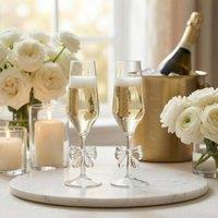OHS Set of 2 Bow Picnic Flute Glasses Plastic Reusable Champagne Glass in Clear | Size: 2 Pack