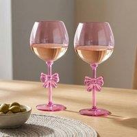 OHS Set of 2 Bow Picnic Wine Glasses Plastic Reusable Champagne Glass in Pink | Size: 2 Pack