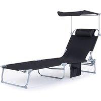 LIVIVO Foldable Reclining Sun Lounger with Adjustable Sunshade in Light Grey