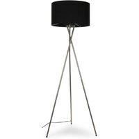 ValueLights Camden Polished Chrome Tripod Floor Lamp with Black Drum Lamp Shade