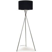 ValueLights Camden Brushed Chrome Tripod Floor Lamp with Black Drum Lamp Shade